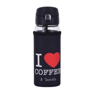 Glasbecher mit Einhandverschluss Bezug "I Love Coffee"